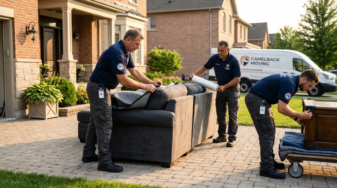 Large estate moving crew wrapping furniture in Fort Lee, NJ